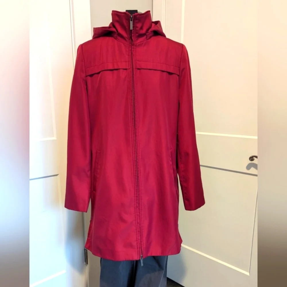 Calvin Klein Womens Softshell Coat Small Long Warm Red Jacket Hooded Full Zip - Picture 1 of 7
